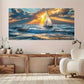 Golden Sunset Ocean Waves wall canvas office home room framed 120x60cm