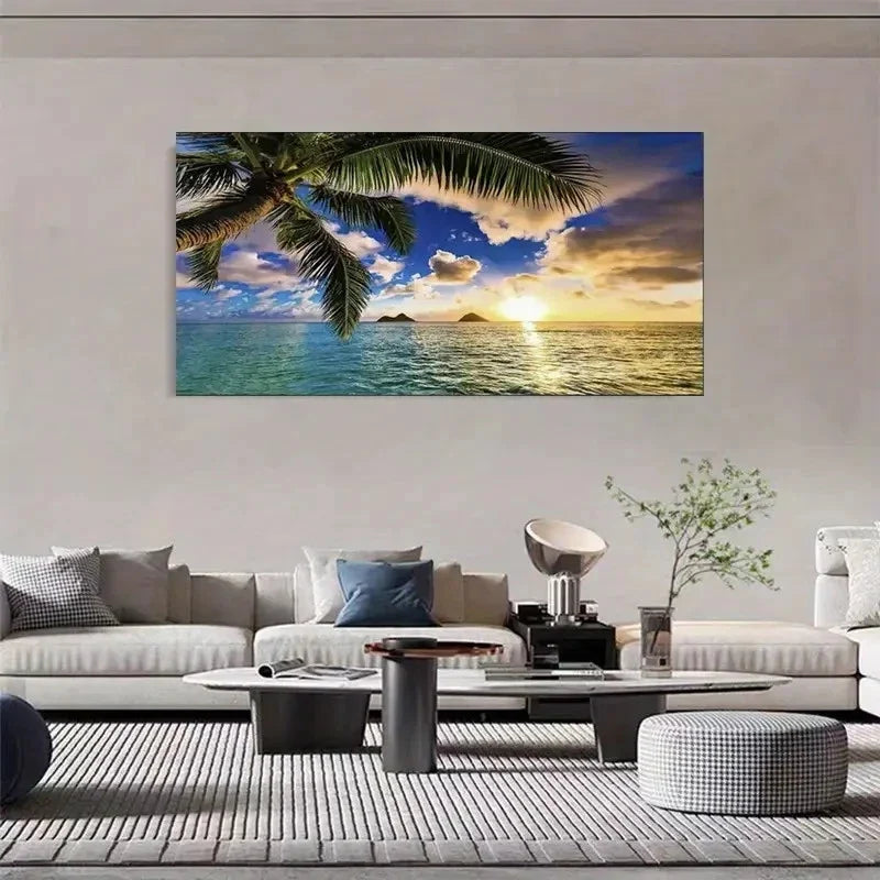 Summer Waves & Palm Beach Wall Art Canvas Office Home Room Framed 80x45cm