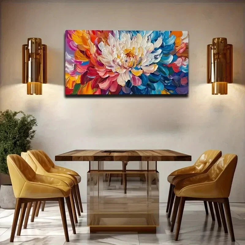 A Colorful Floral Painting Wall Art Canvas Office Home Room Framed 80x45cm