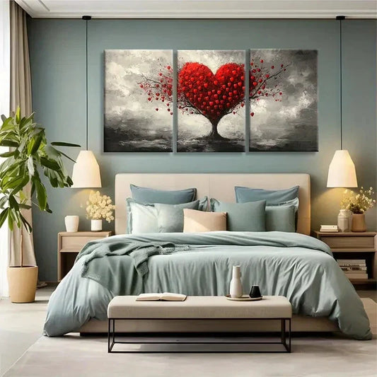3pcs Heart Shaped Tree Canvas Wall Art Metal Print Ready to Hang Art