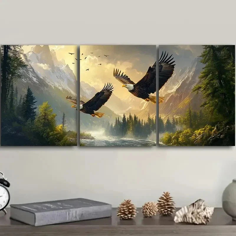 3pcs Two Flying Eagles Wall Art Set Canvas Framed 40x60cm - High Quality Print 100% Australian Made Wall Canvas Ready to Hang