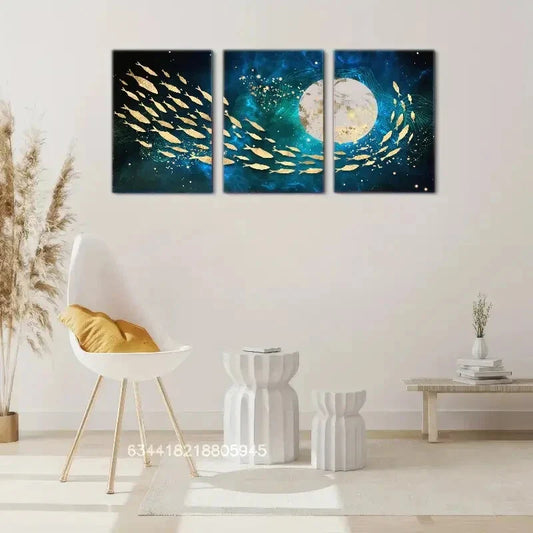 3pcs Golden fish decoration poster Metal Print Ready to Hang Art