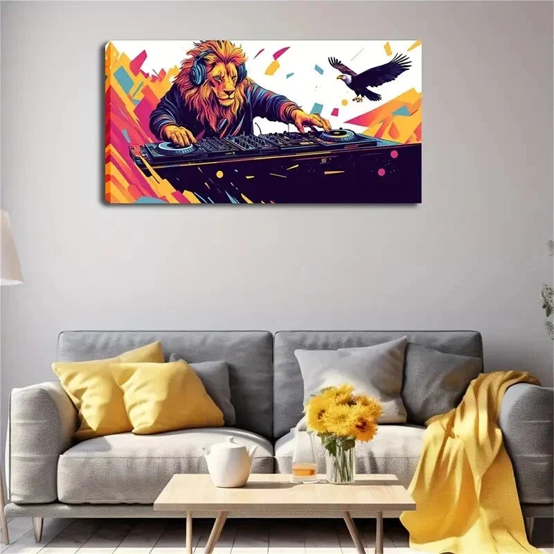 Abstract Gorgeous Lion Disc Wall Art Canvas Office Home Room Framed 120x60cm