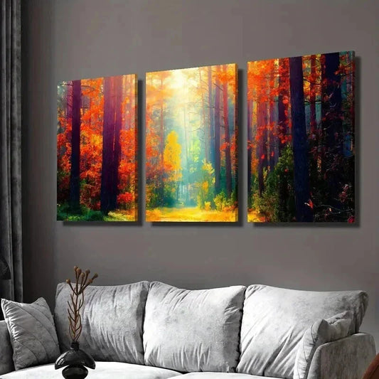 3pcs Sunlight Shining Through The Woods Wall Art Set Canvas Framed 40x60cm - High Quality Print 100% Australian Made Wall Canvas Ready to Hang
