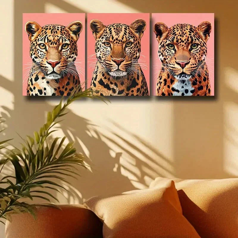 3pcs Vibrant Leopard Illustrations Metal Print Ready to Hang Art