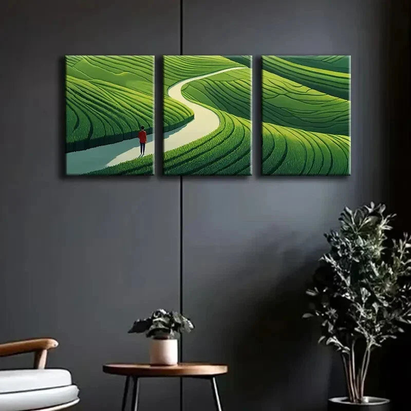 3pcs Triptych Green Landscape Rolled Nature Wall Art Set Canvas Framed 40x60cm - High Quality Print 100% Australian Made Wall Canvas Ready to Hang