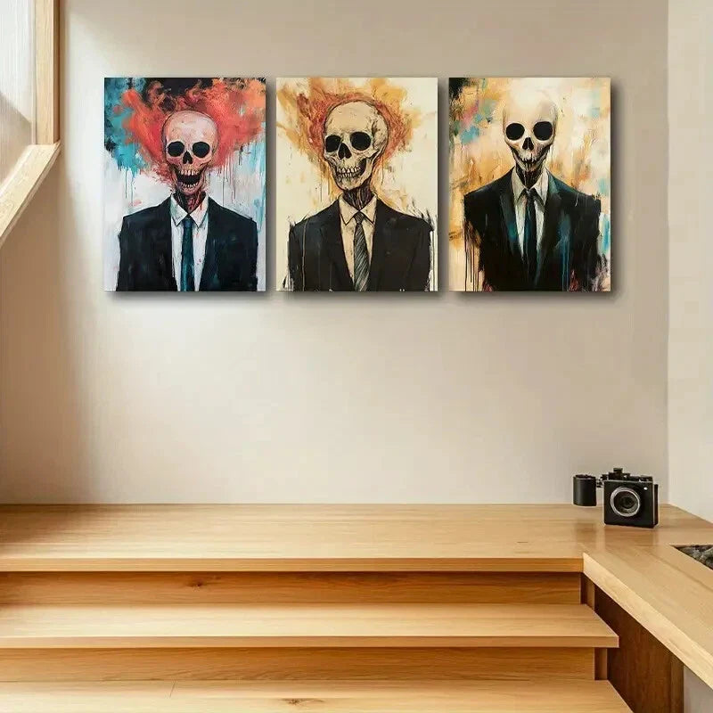 3pcs Suit Skeleton Metal Print Ready to Hang Art