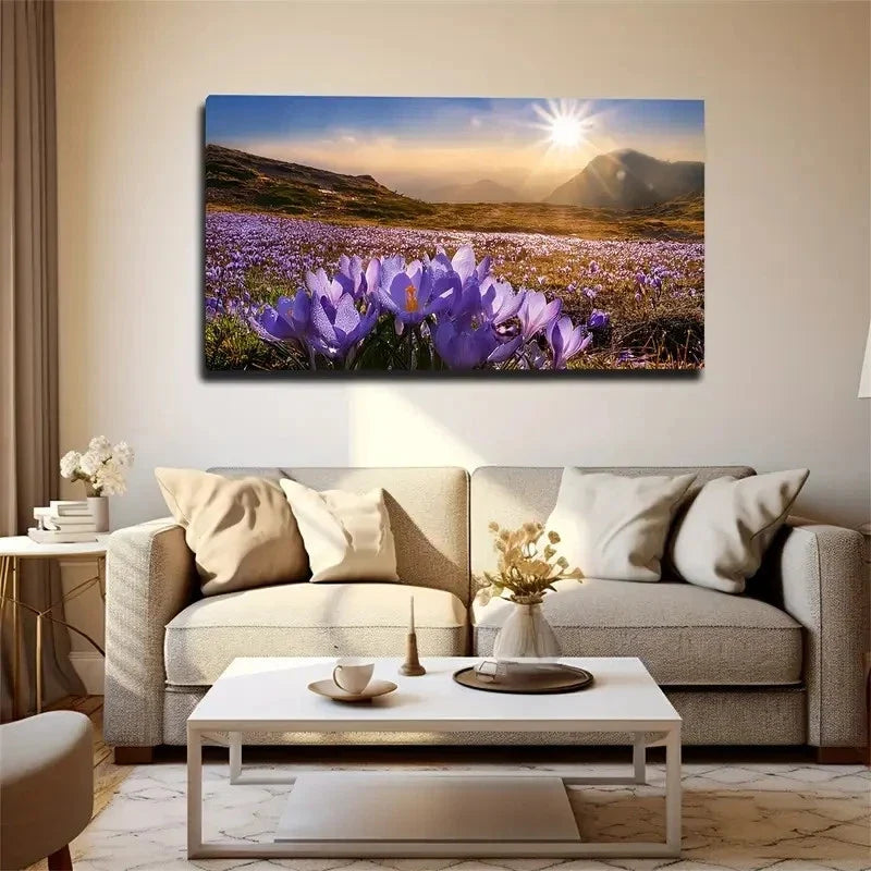 Blooming Purple Flowers Wall Art Canvas Office Home Room Framed 80x45cm
