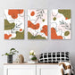 3pcs Vibrant Leaf & Dot Patterns in Green, Orange Metal Print Ready to Hang Art