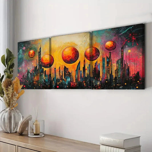 3pcs Abstract Cityscape Skyline Beach Perfect Wall Art Set Canvas Framed 40x60cm - High Quality Print 100% Australian Made Wall Canvas Ready to Hang