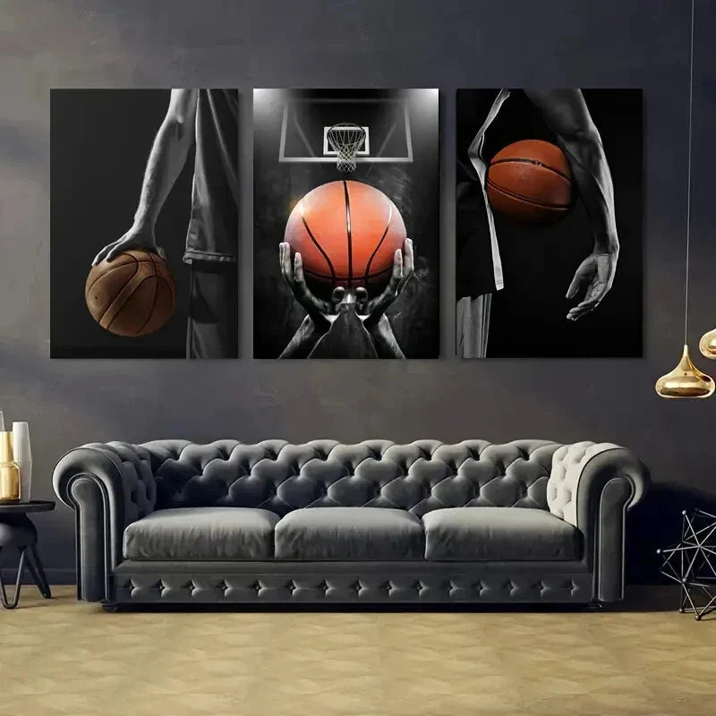 3pcs Orange Basketball Black & Gray Metal Print Ready to Hang Art
