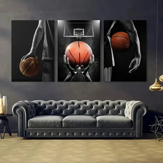 3pcs Orange Basketball Black & Gray Metal Print Ready to Hang Art