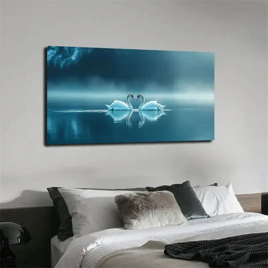 The Two White Swans Wall Art canvas office home room framed 120x60cm