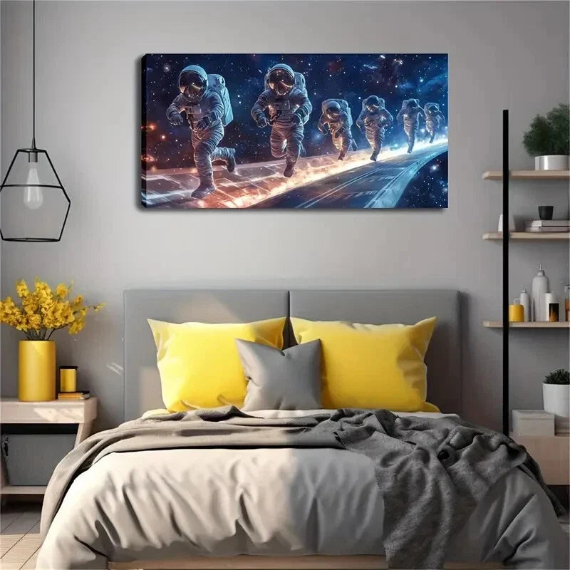 A Group Of Astronauts Abstract Wall Art Canvas Office Home Room Framed 120x60cm