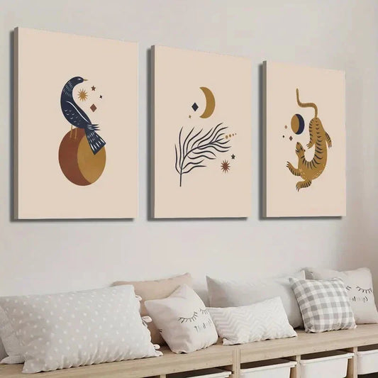3pcs Mystical Animals & Celestial Wall Art Set Canvas Framed 40x60cm - High Quality Print 100% Australian Made Wall Canvas Ready to Hang