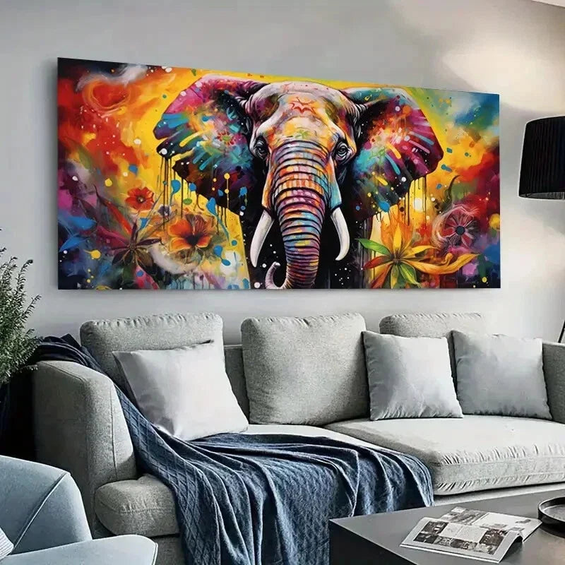 Vibrant Elephant wall canvas office home room framed 80x45cm