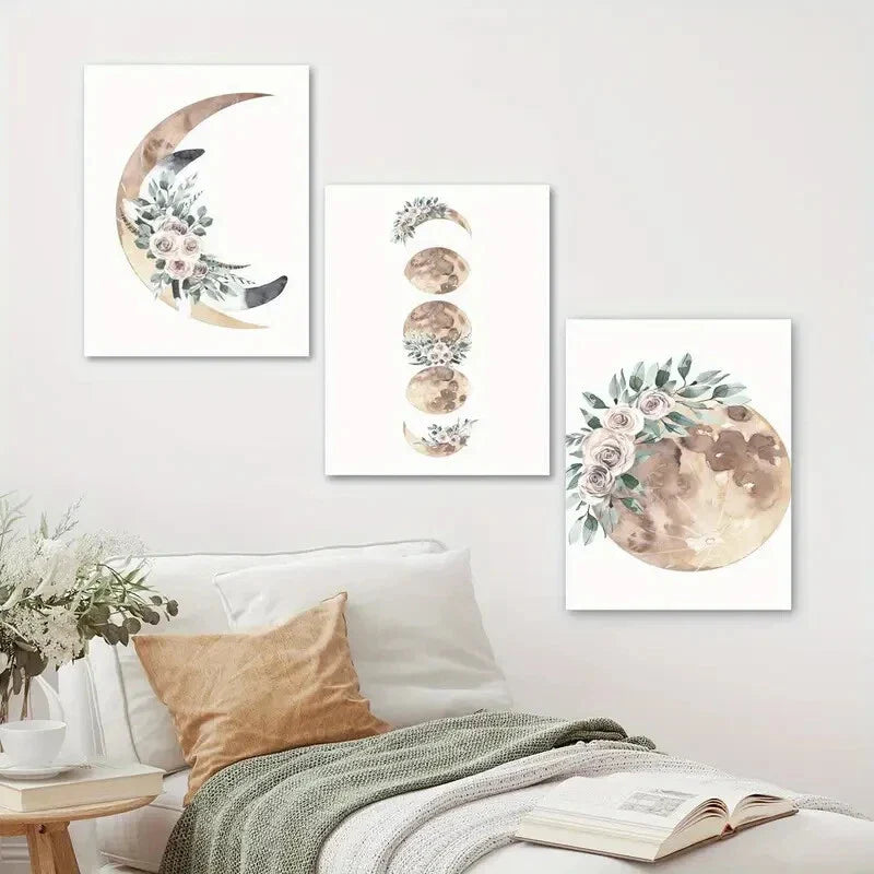3pcs Celestial Lunar Phase Moon Metal Print Ready to Hang Art