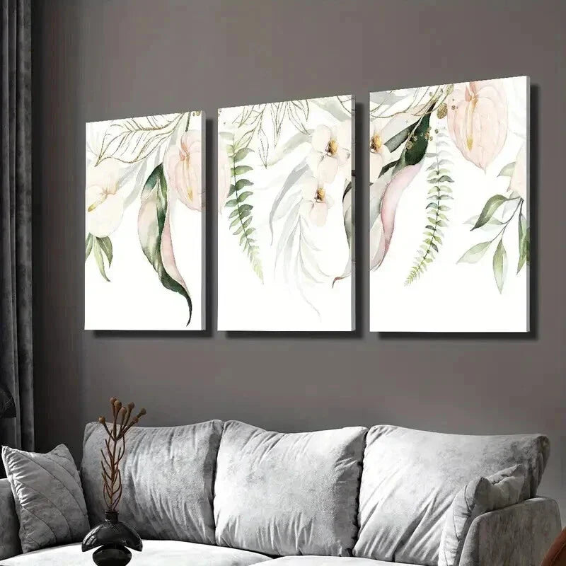 3pcs Minimalist Lily Flower Golden Nature Wall Art Set Canvas Framed 40x60cm - High Quality Print 100% Australian Made Wall Canvas Ready to Hang