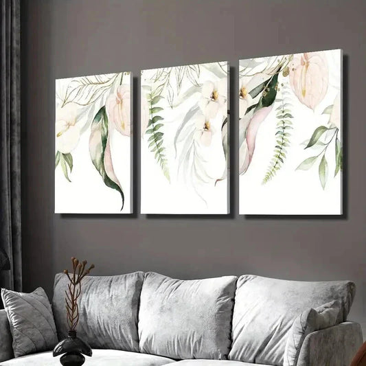 3pcs Minimalist Lily Flower Golden Nature Wall Art Set Canvas Framed 40x60cm - High Quality Print 100% Australian Made Wall Canvas Ready to Hang