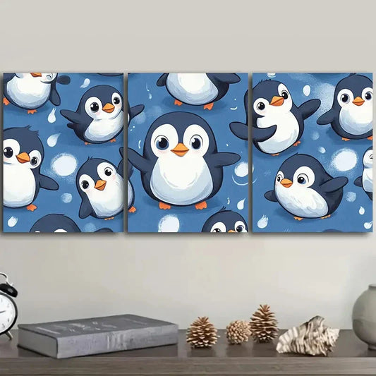 3pcs Cute Penguin Design Metal Print Ready to Hang Art