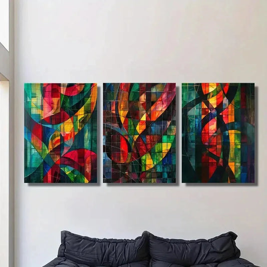3pcs Abstract geometric color art, color mosaic Metal Print Ready to Hang Art