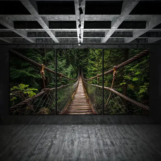 3pcs Old Wooden Bridge Forest Metal Print Ready to Hang Art