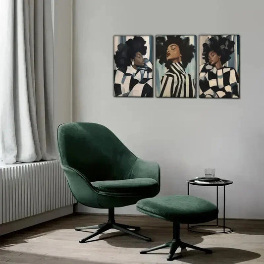 3pcs Abstract African Woman Feminine Portraits Metal Print Ready to Hang Art