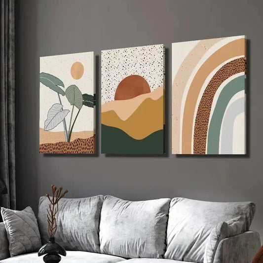 3pcs Boho Style Sunset Pastoral Tropical Plants Wall Art Set Canvas Framed 40x60cm - High Quality Print 100% Australian Made Wall Canvas Ready to Hang