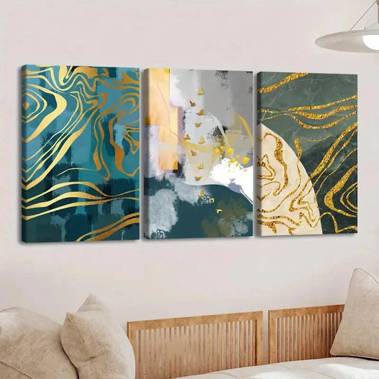 3pcs Modern Nordic Style Abstract Geometry Gold Wall Art Set Canvas Framed 40x60cm - High Quality Print 100% Australian Made Wall Canvas Ready to Hang