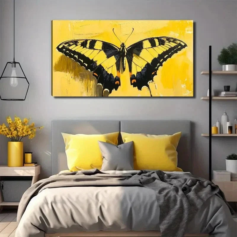 Yellow Butterfly Affordable Wall Art Canvas Office Home Room Framed 80x45cm