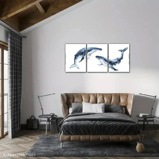 3pcs Animals Shark Decorative Poster Watercolor Metal Print Ready to Hang Art