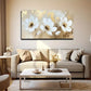Three White Flower Golden Petal Wall Art Canvas Office Home Room Framed 80x45cm