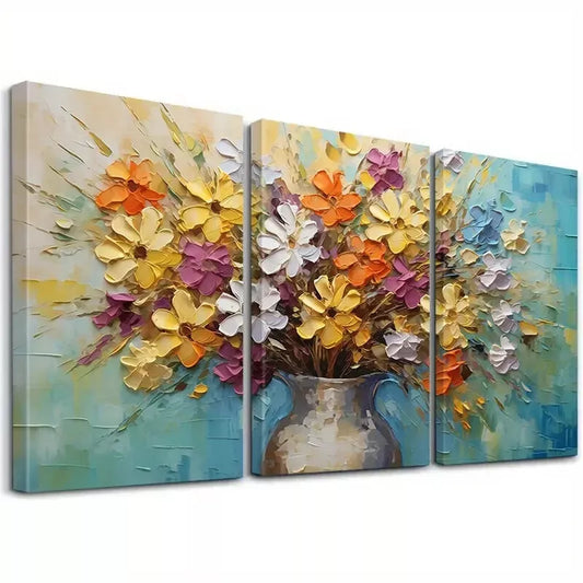3pcs Vibrant Colorful Modern Decorative Bouquet Wall Art Set Canvas Framed 40x60cm - High Quality Print 100% Australian Made Wall Canvas Ready to Hang