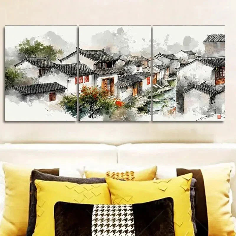 3pcs Jiangnan water town  Wall Art Set Canvas Framed 40x60cm - High Quality Print 100% Australian Made Wall Canvas Ready to Hang