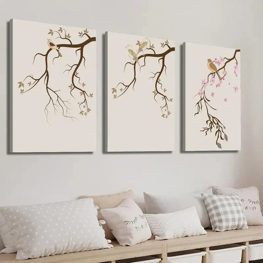 3pcs Japanese Botanical and Floral Wall Art Set Canvas Framed 40x60cm - High Quality Print 100% Australian Made Wall Canvas Ready to Hang