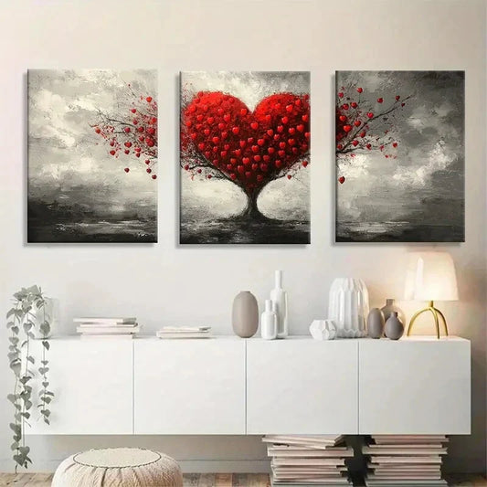 3pcs Heart Shaped Tree Canvas Wall Art Metal Print Ready to Hang Art