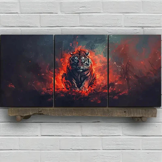3pcs Red Angry Tiger Fire Stunning Red Metal Print Ready to Hang Art