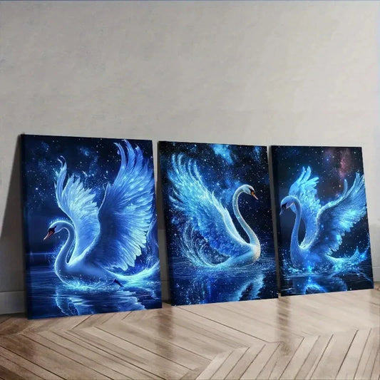3pcs A magnificent white swan   Wall Art Set Canvas Framed 40x60cm - High Quality Print 100% Australian Made Wall Canvas Ready to Hang