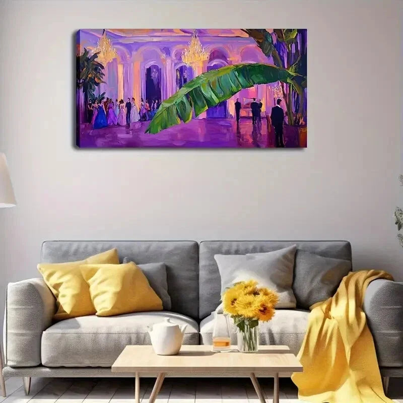 Chandeliers Palm Leaf Ballroom Wall Art Canvas Office Home Room Framed 80x45cm
