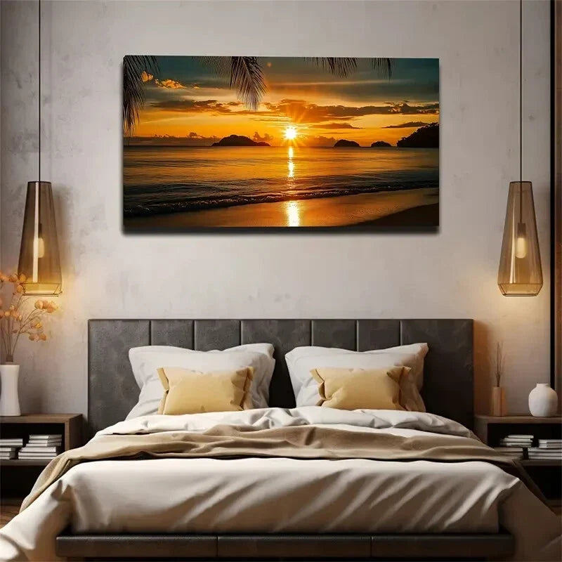 Golden Hour Reflection Beach Wall Art Canvas Office Home Room Framed 120x60cm