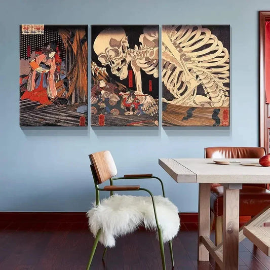 3pcs  The Witch And The Skeleton Metal Print Ready to Hang Art
