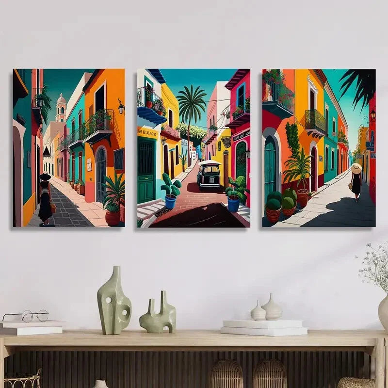 3pcs Mexican street art, Mexican mural  Metal Print Ready to Hang Art