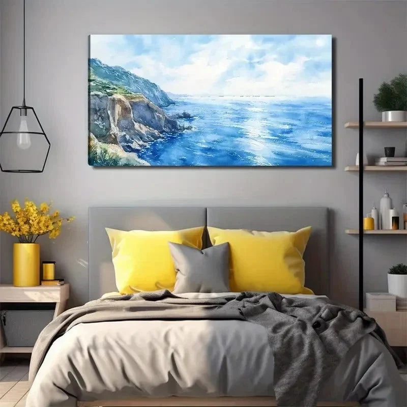 Sea View Suitable Aesthetic Wall Art Canvas Office Home Room Framed 80x45cm