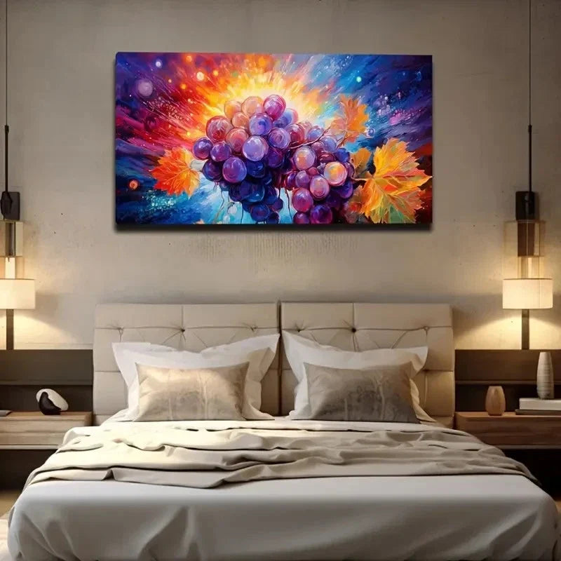 Vibrant Purple Grapes Wall Art Canvas Office Home Room Framed 80x45cm