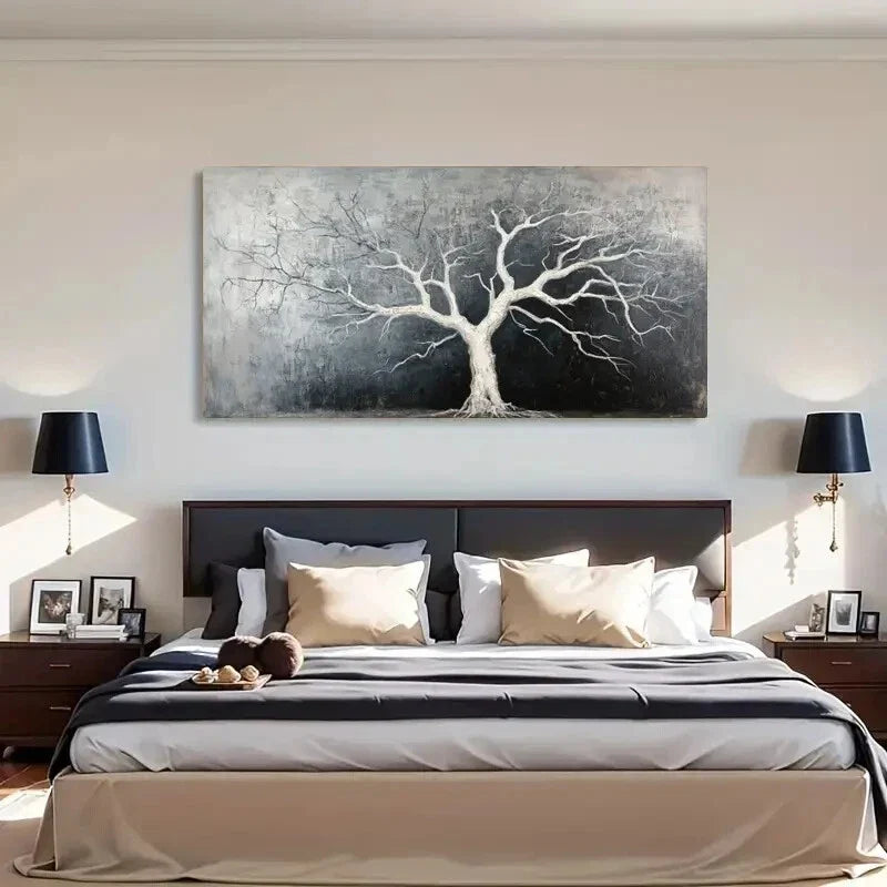 Gray Lonely Tree Nature Décor Wall Art Canvas Office Home Room Framed 80x45cm