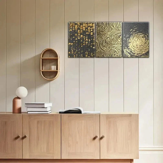 3pcs Abstract art, Golden decoration, Metal Print Ready to Hang Art