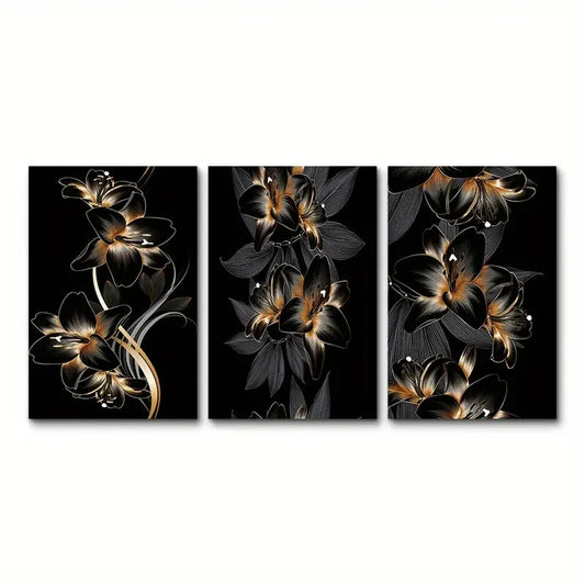 3pcs  Black and Golden Classic   Metal Print Ready to Hang Art