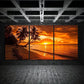 3pcs A Sunset on The Beach with Palm Trees Metal Print Ready to Hang Art