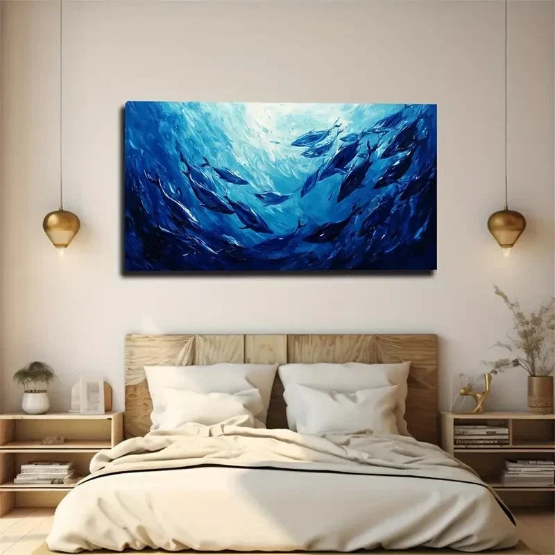 Vibrant Blue Ocean Scene Wall Art Canvas Office Home Room Framed 120x60cm