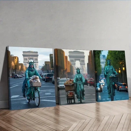 3pcs  Goddess cycling In The Streets Wall Art Set Canvas Framed 40x60cm - High Quality Print 100% Australian Made Wall Canvas Ready to Hang